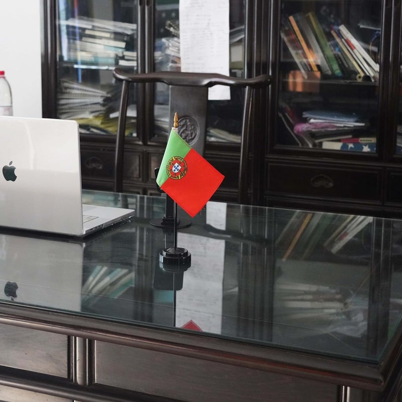 Wuliim Portugal Desktop Flag - 4 x 6 inch Miniature Stitched Portuguese Desk Flag with 12" Solid Pole, Black Base and Spear Top | Premium Quality Mini Portuguese Office Table Flags - Vivid Color and Fade Resistant - Image 4